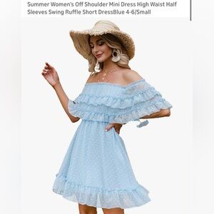Light Blue Off the Shoulder Ruffle Dress